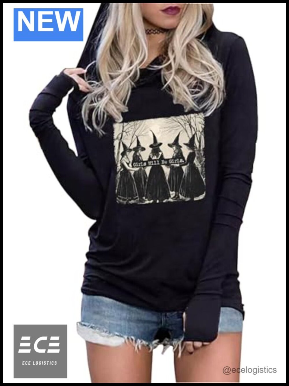 Womens Halloween Hoodie Witch Graphic Long Sleeve Pullover Top